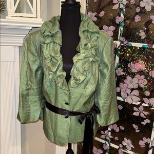 Adrianna Papell Evening Essentials Shimmering Green Ruffle Blouse - 18W - NWOT